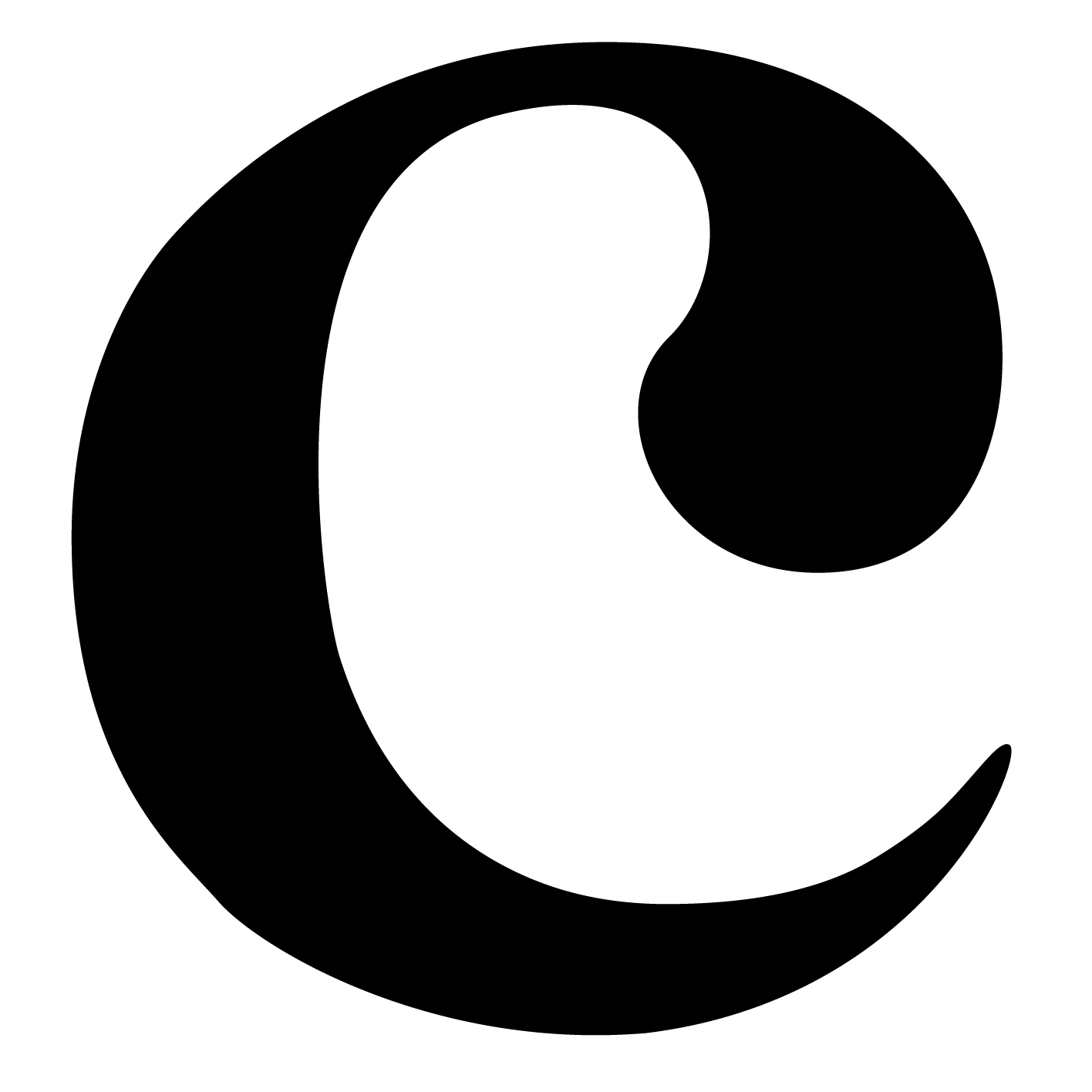Stylized bass clef, that looks like the letter C.