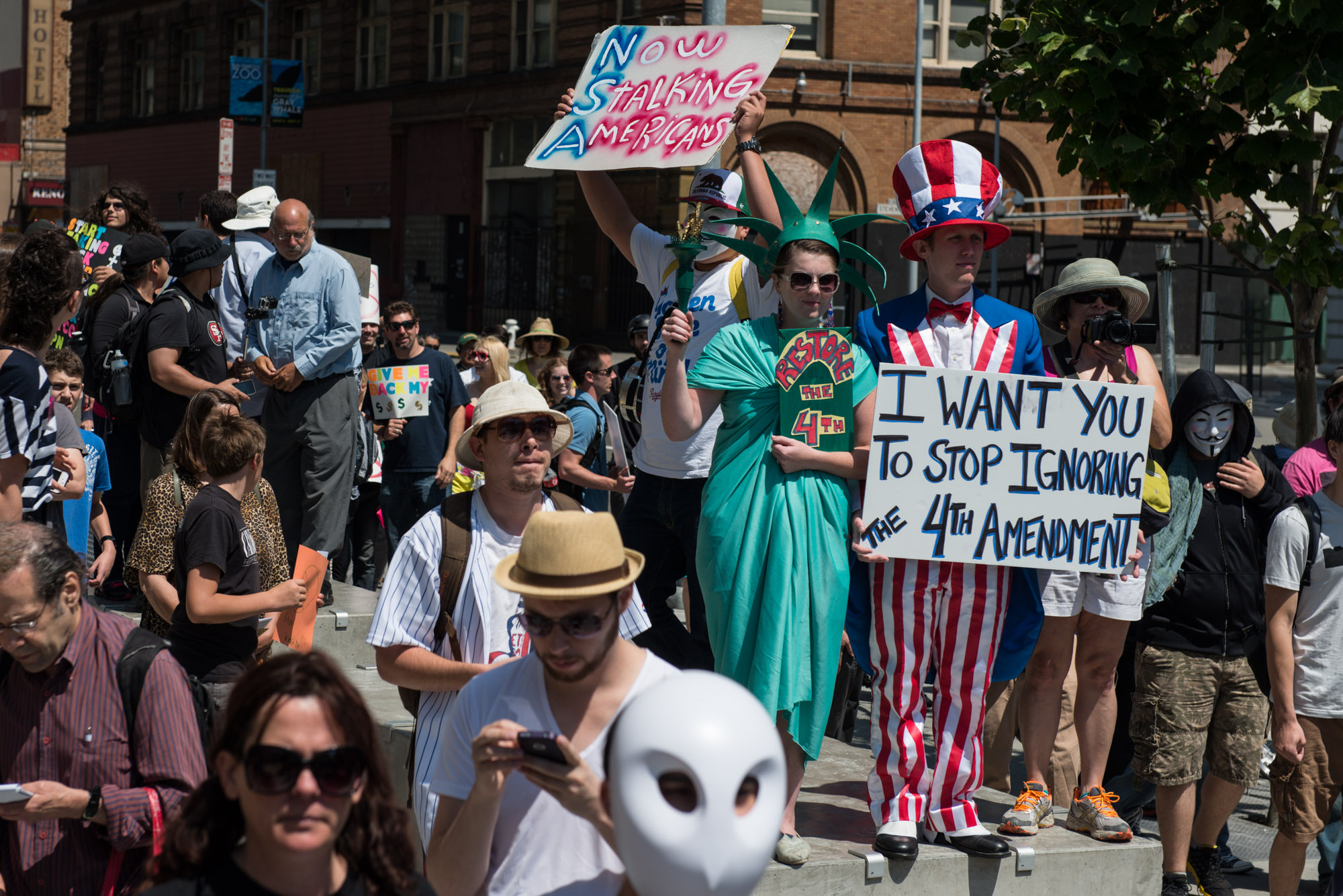 Hundreds of people protest against the NSA in San Francisco