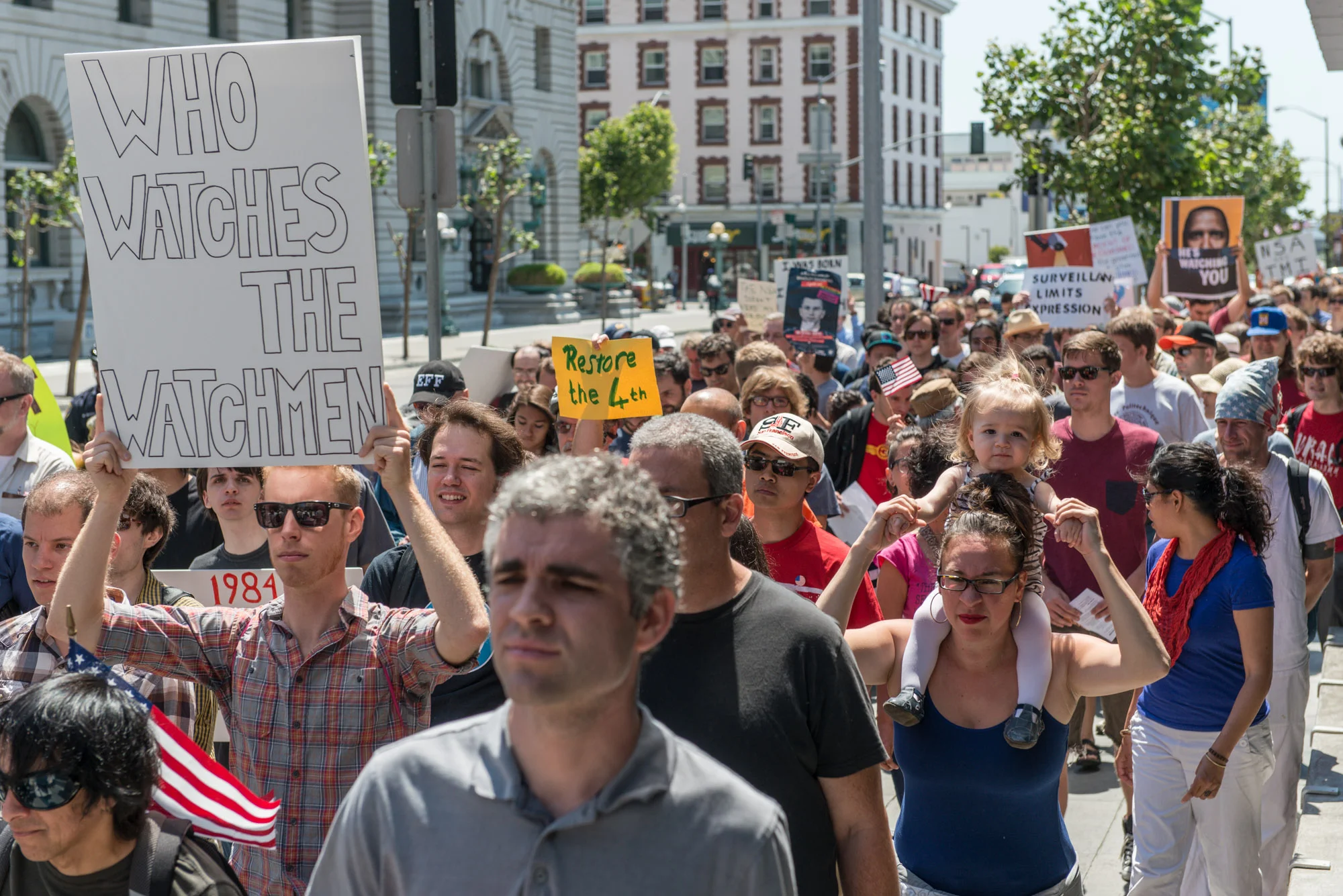 Hundreds of people protest against NSA surveillance in San Franc