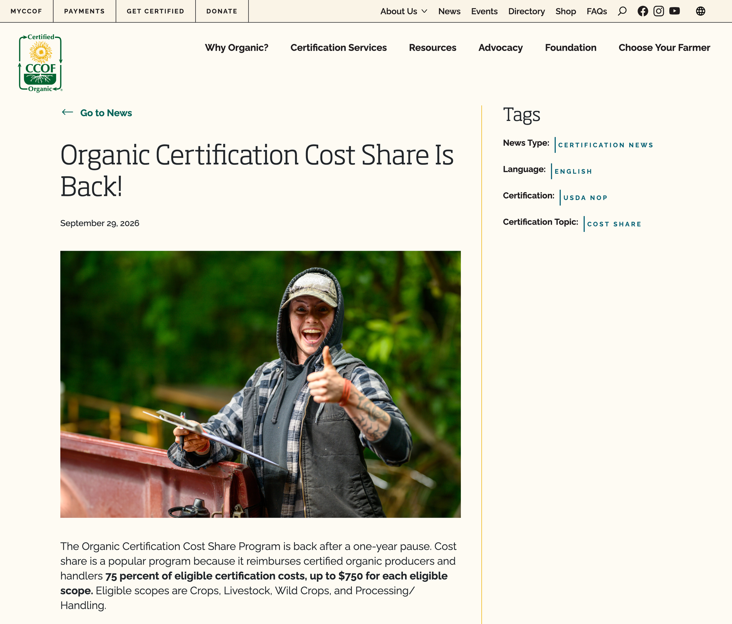 Photo taken for California Certified Organic Farmers
