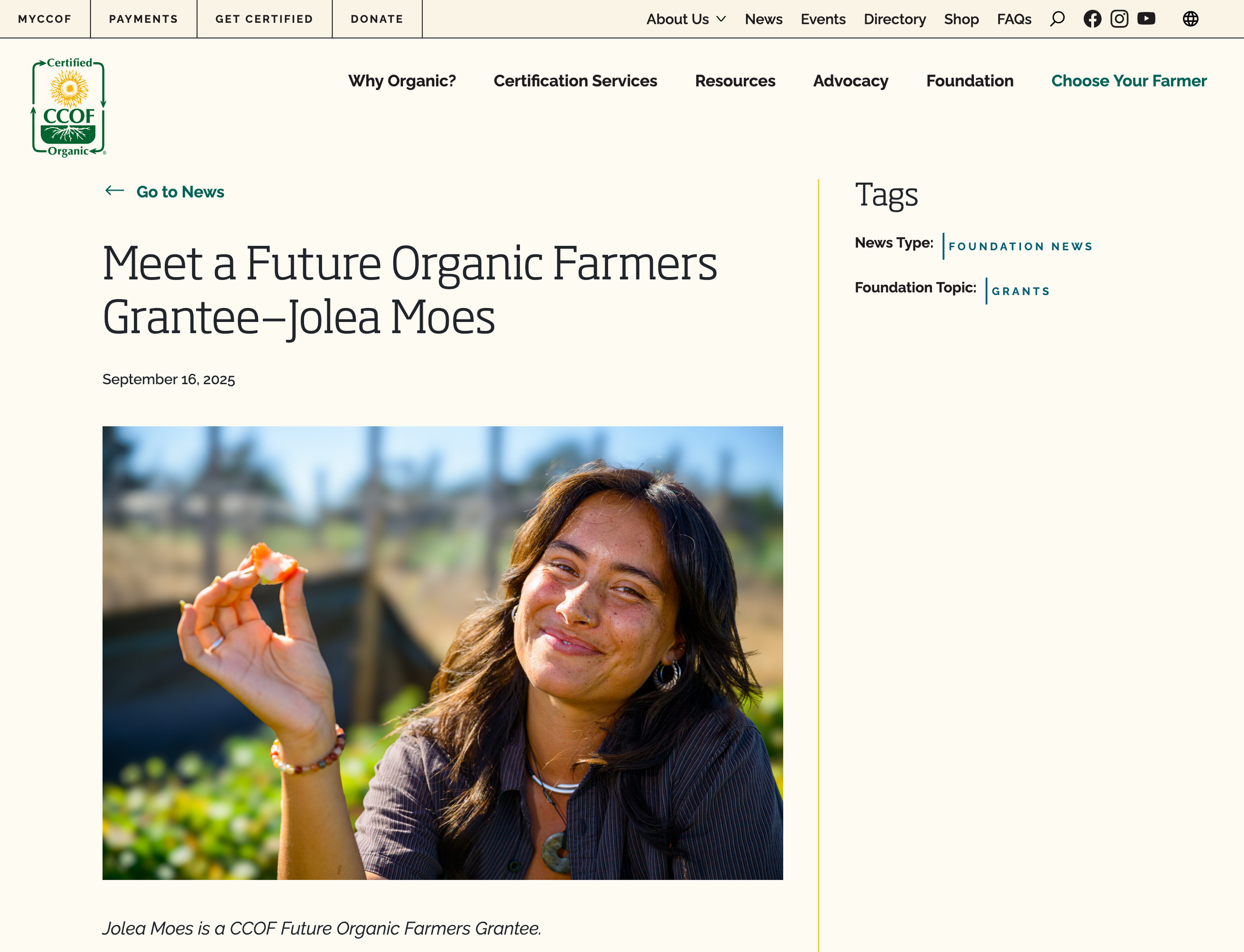 Photo taken for California Certified Organic Farmers