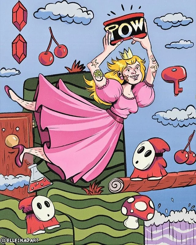 My submission for @mysticgrandpa &lsquo;s Nintendo zine - peach was cool cuz she could fly
.
.
.
.
#princesspeach #supermariobrothers2 #retronintendo #nintendo