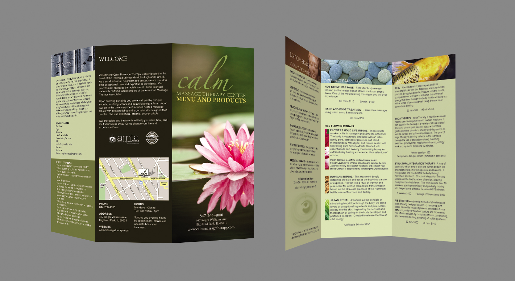 Calm Massage Therapy Center Menu