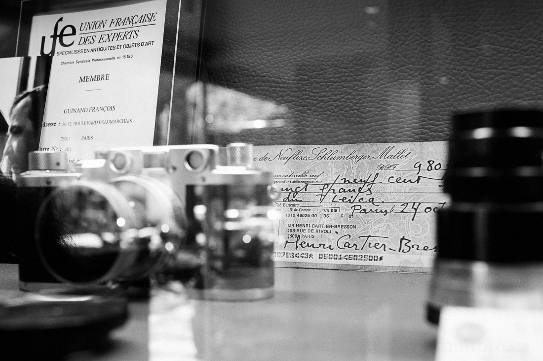 A copy of the cheque issued by Cartier-Bresson to purchase a Leica Camera in 1985 (at the Leica Store in Paris)