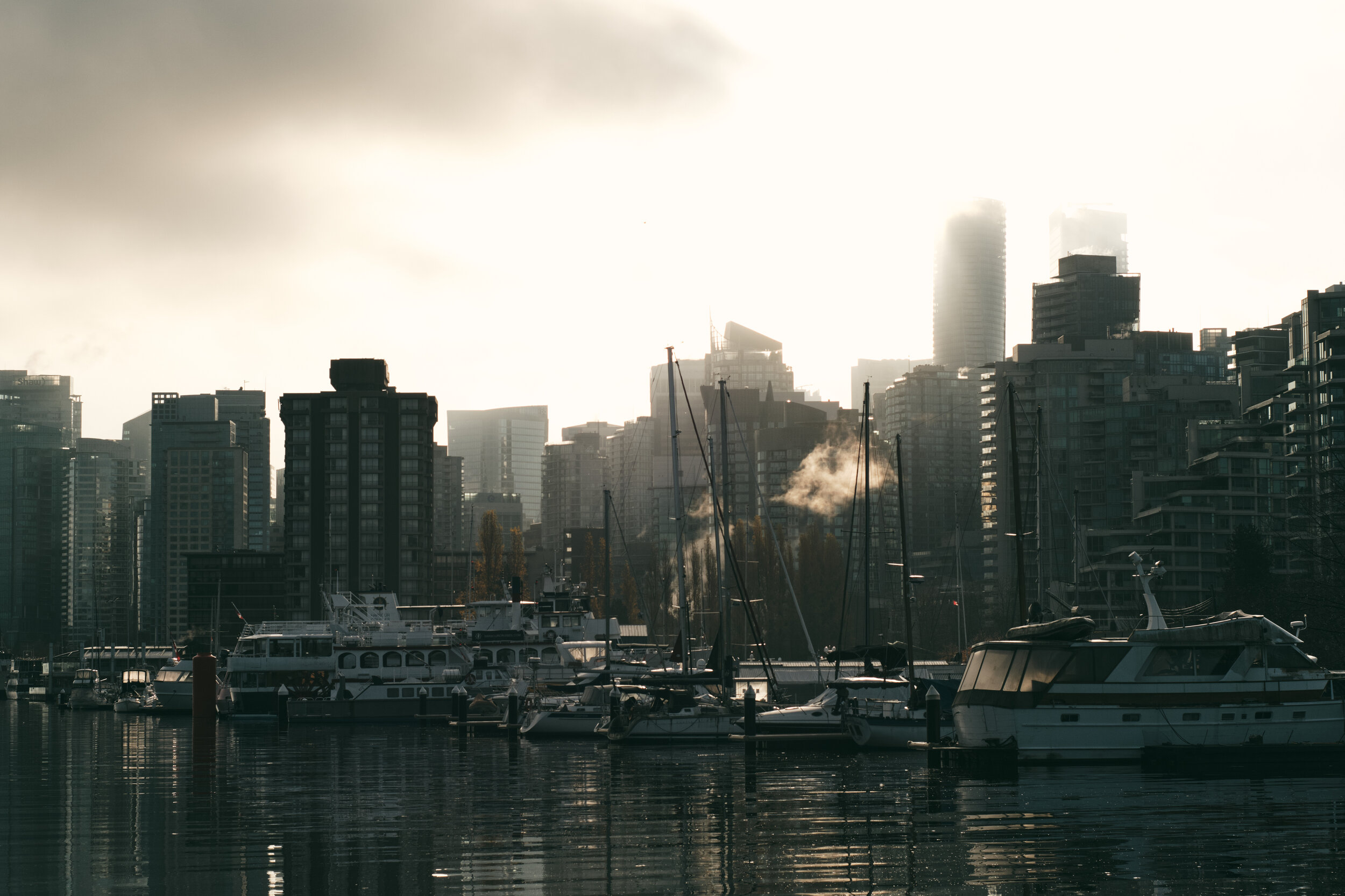 Morning sun over Coal Harbour in Vancouver