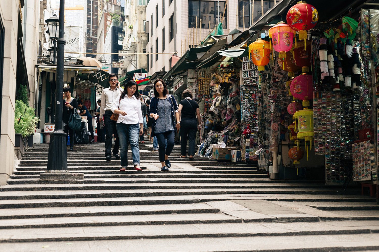 Pedestrians navigating the steps in Mid-Levels, Hong Kong
