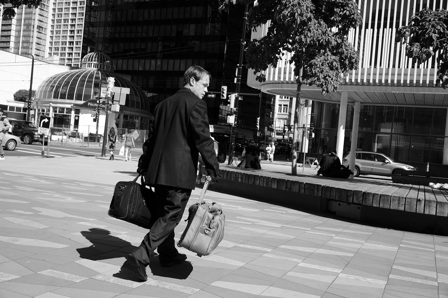 Man on the move at the Vancouver Art Gallery Plaza