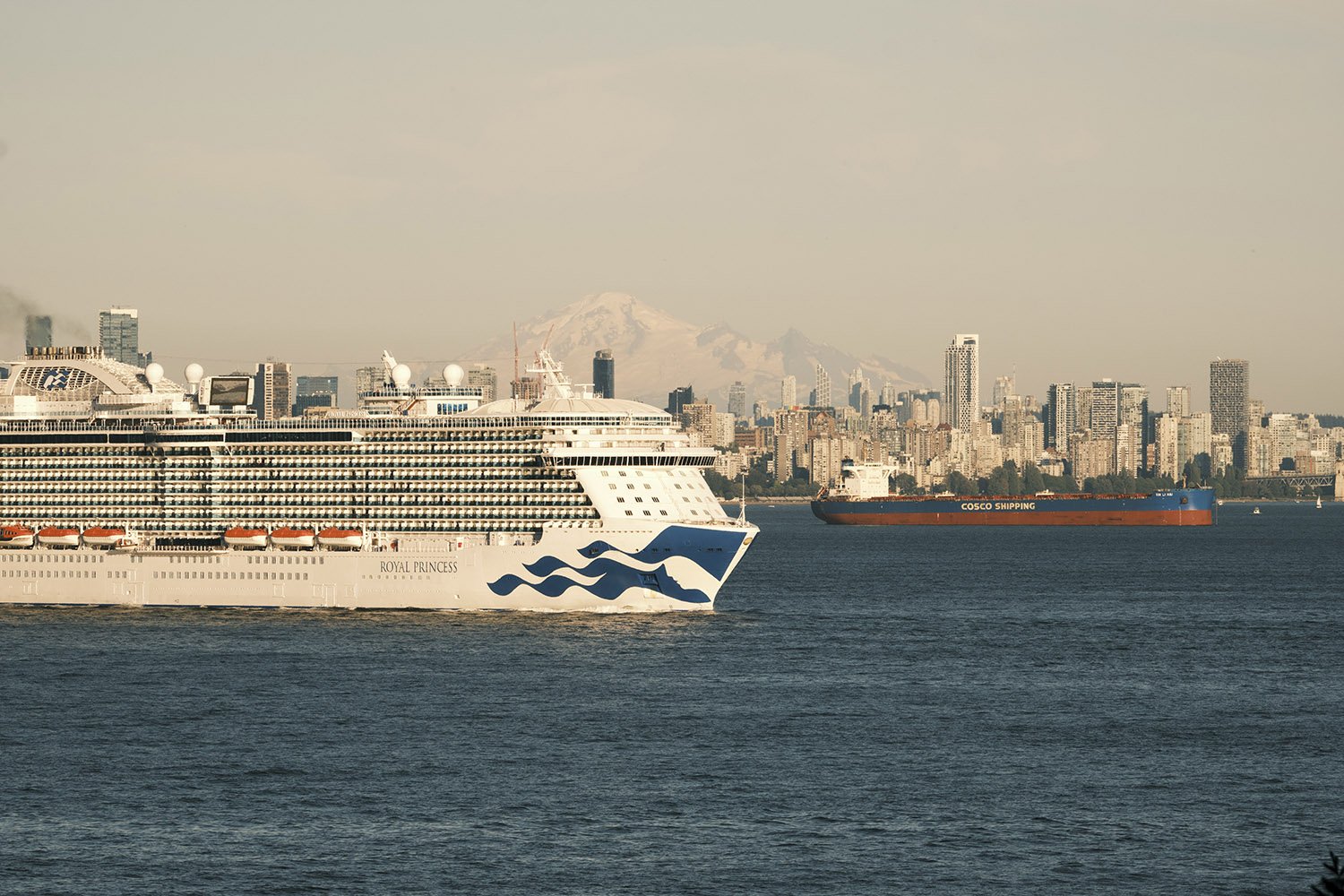 A cruise ship on English Bay departing from Vancouver