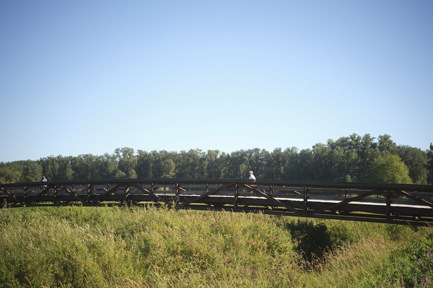 Riding through the meadows and across the bridge