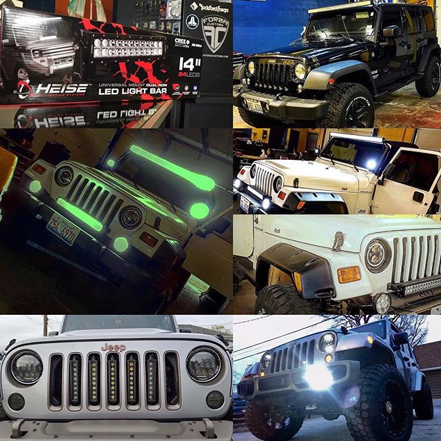 Looking to light up your Jeep? LED light bars, off road lights, halos, we got you covered. For pricing give us a call at 708.474.6625 
#jeepwrangler #jeep #offroad4x4 #ledlights #lightbars #haloring #forzacustoms