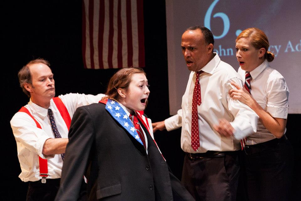 Mark Collins, Chanel Karimkhani, Bradley Spann, and Michelle Moore in square product theatre's 2012 production of 44 Plays for 44 Presidents