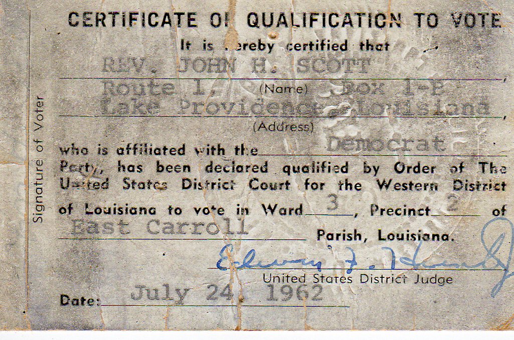 One of the few voter registration cards ever issued in Federal Court