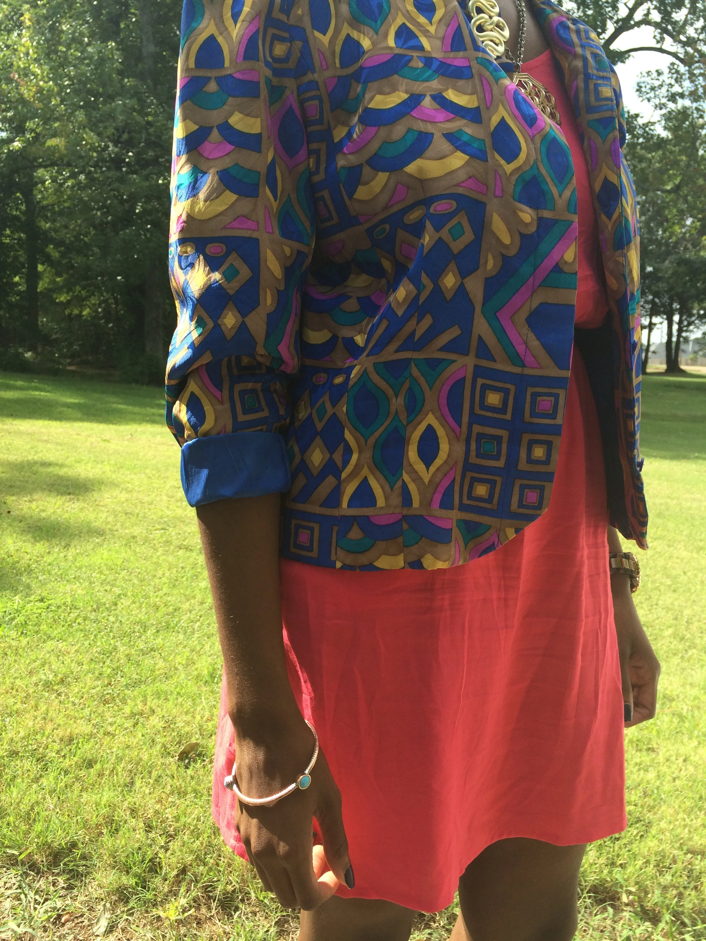  outfit deets: dress - Target; blazer - thrifted vintage; shoes & watch - Michael Kors; necklace, earrings & bracelet - vintage