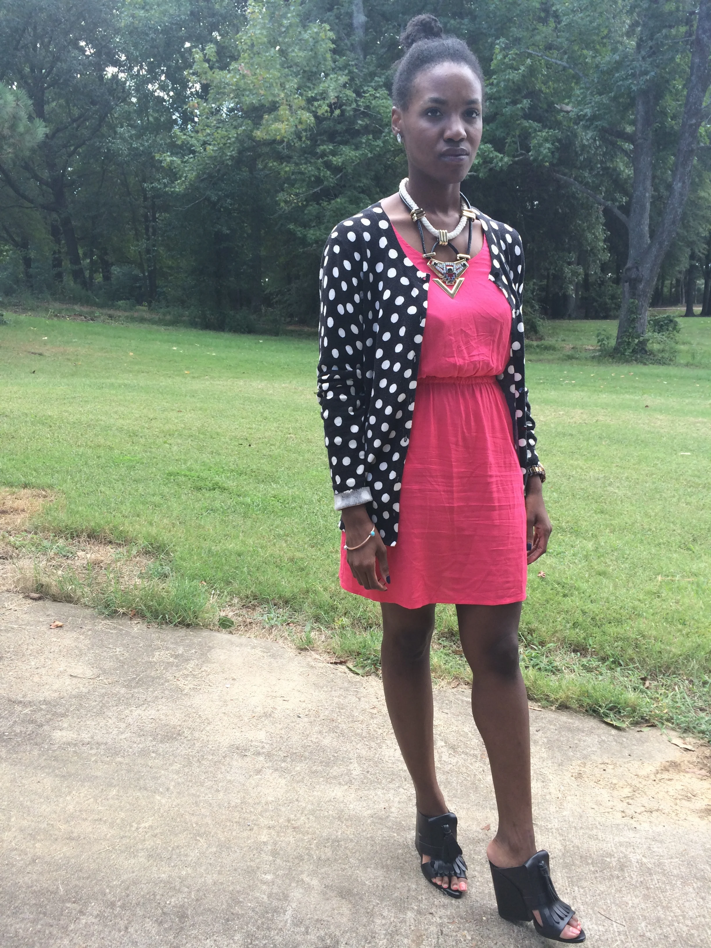  outfit details- cardigan: thrifted; dress: Target; shoes: Zara; necklace: Topshop