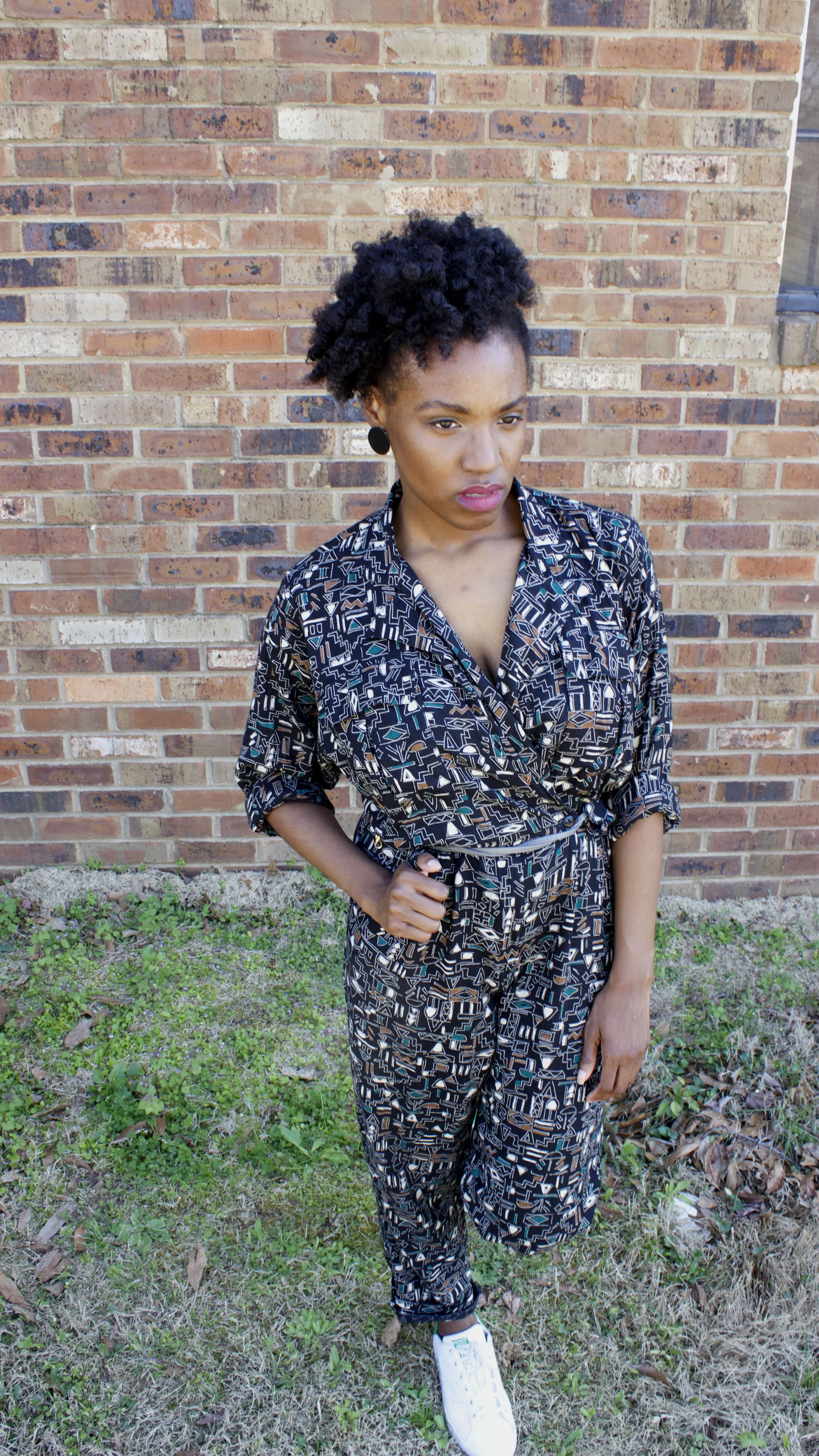 outfit details - jumpsuit: vintage thrifted (here) (here); shoes: Adidas (here) (here); earrings: H&M (here)