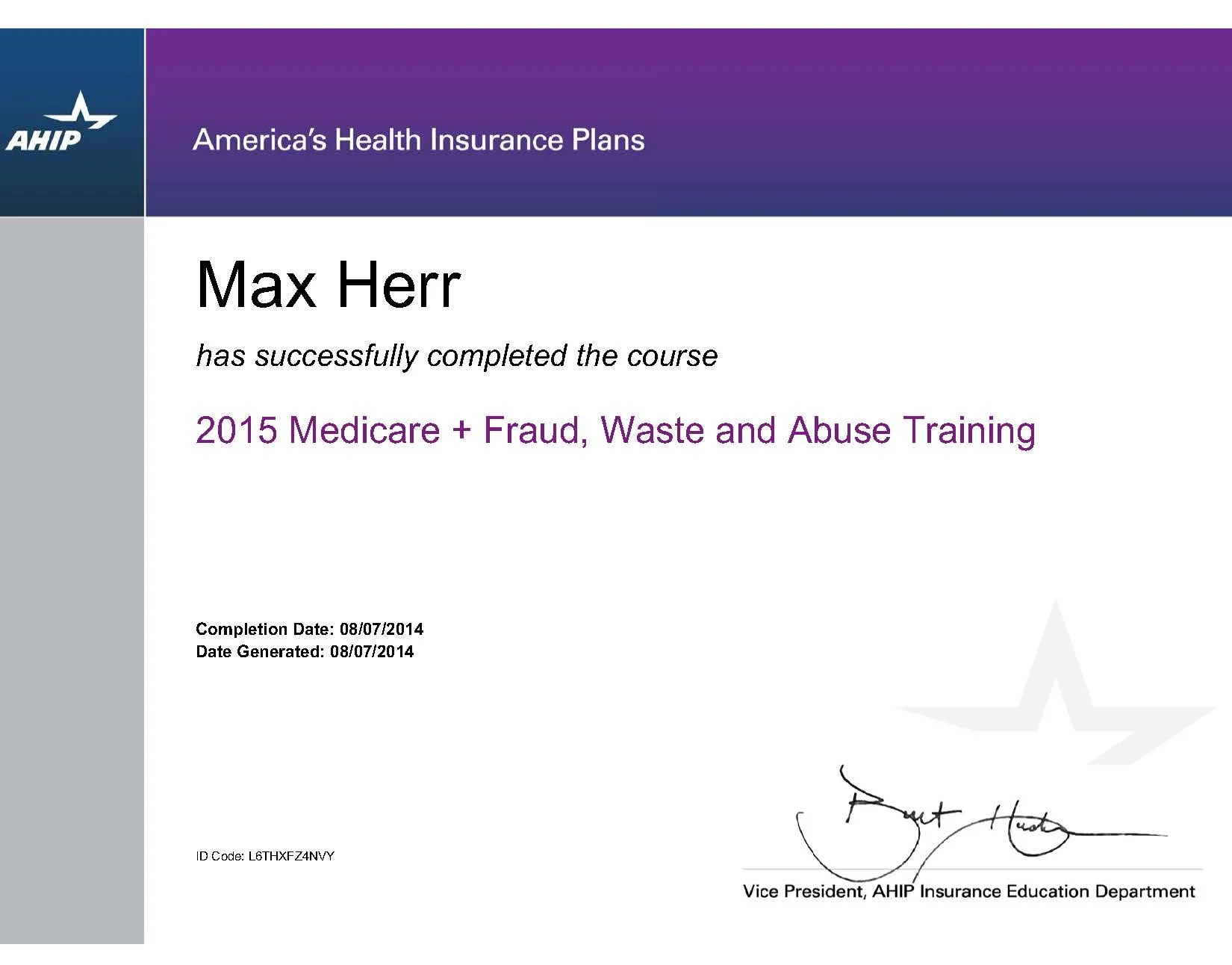 Required certification for 2015 Medicare Advantage