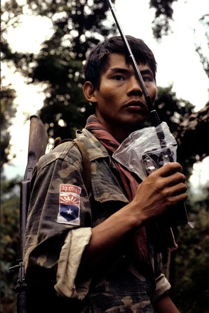 Karenni radio operator during shelling of Klerday, Burma