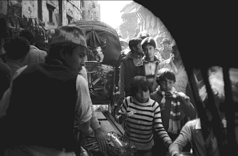View from inside a rickshaw, Kathmandu, Nepal