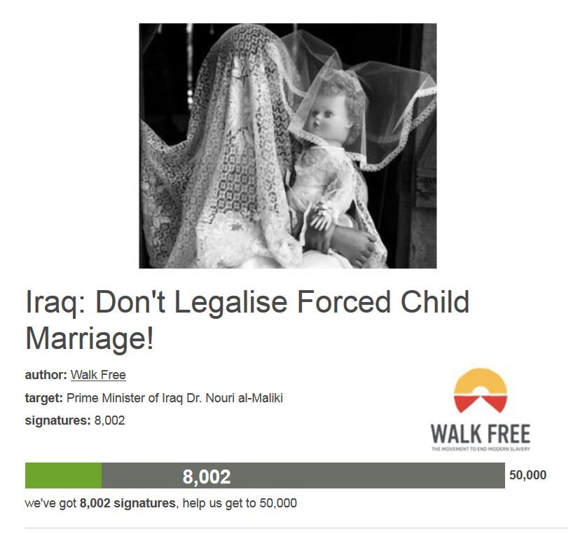 Petition #49: Iraq: Don't Legalise Forced Child Marriage!