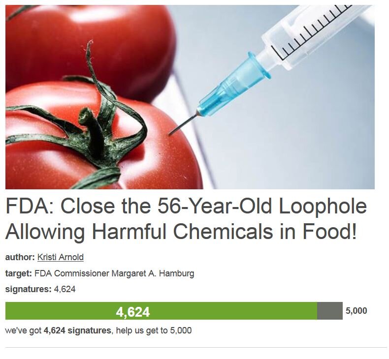 Petition #53: FDA: Close The 56-Year-Old Loophole Allowing Harmful Chemicals In Food!