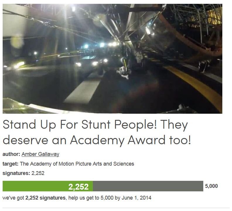 Petition #57: Stand Up For Stunt People! They Deserve An Academy Award Too!
