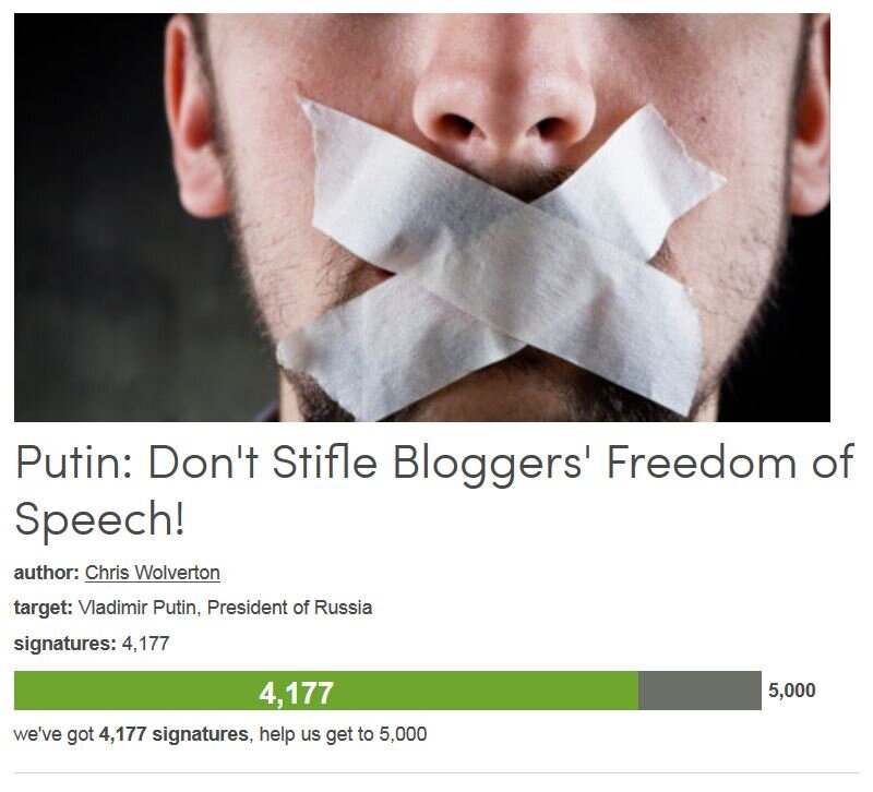 Petition #74: Putin: Don't Stifle Bloggers' Freedom Of Speech!