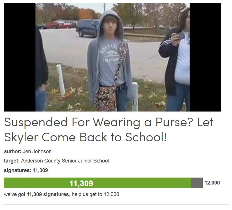 Petition #77: Suspended For Wearing A Purse? Let Skyler Come Back To School!