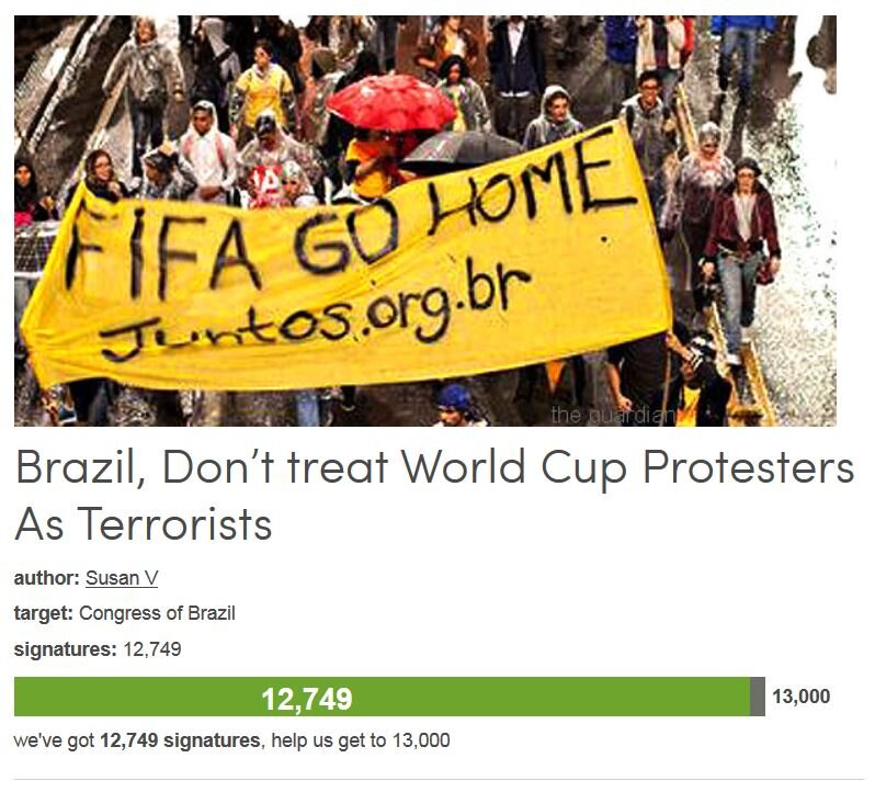 Petition #79: Brazil, Don’t Treat World Cup Protesters As Terrorists