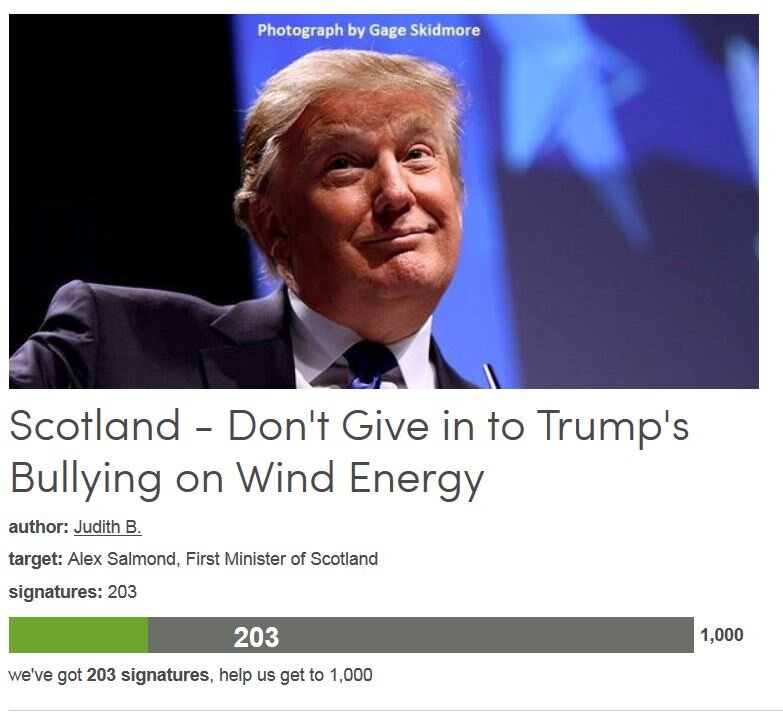 Petition #80: Scotland - Don't Give In To Trump's Bullying On Wind Energy