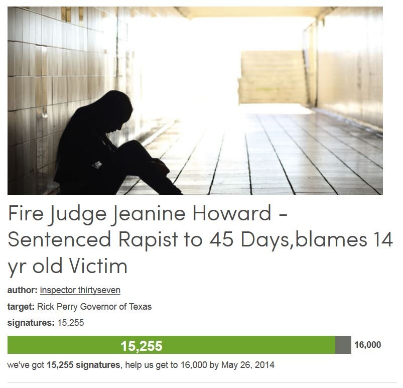 Petition #85: Fire Judge Jeanine Howard - Sentenced Rapist To 45 Days, Blames 14 Yr Old Victim