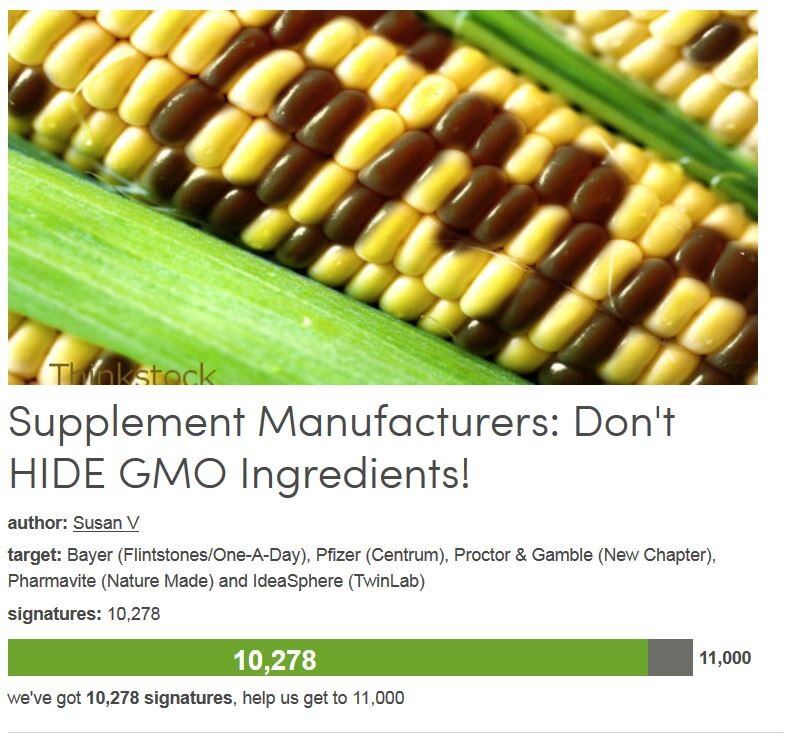 Petition #106: Supplement Manufacturers: Don't HIDE GMO Ingredients!