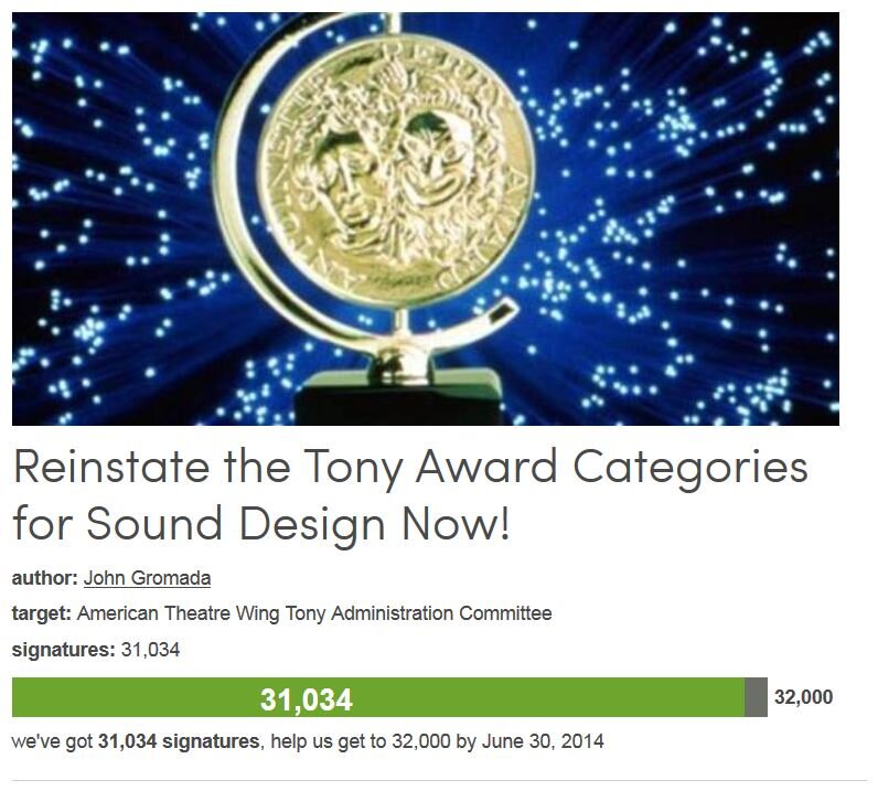 Petition #113: Reinstate The Tony Award Categories For Sound Design Now!