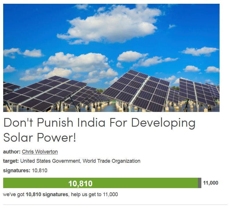 Petition #136: Don't Punish India For Developing Solar Power!
