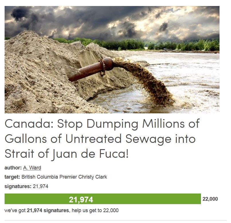 Petition #161: Canada: Stop Dumping Millions Of Gallons Of Untreated Sewage Into Strait Of Juan De Fuca!