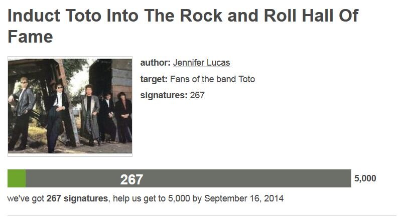 Petition #165: Induct Toto Into The Rock And Roll Hall Of Fame