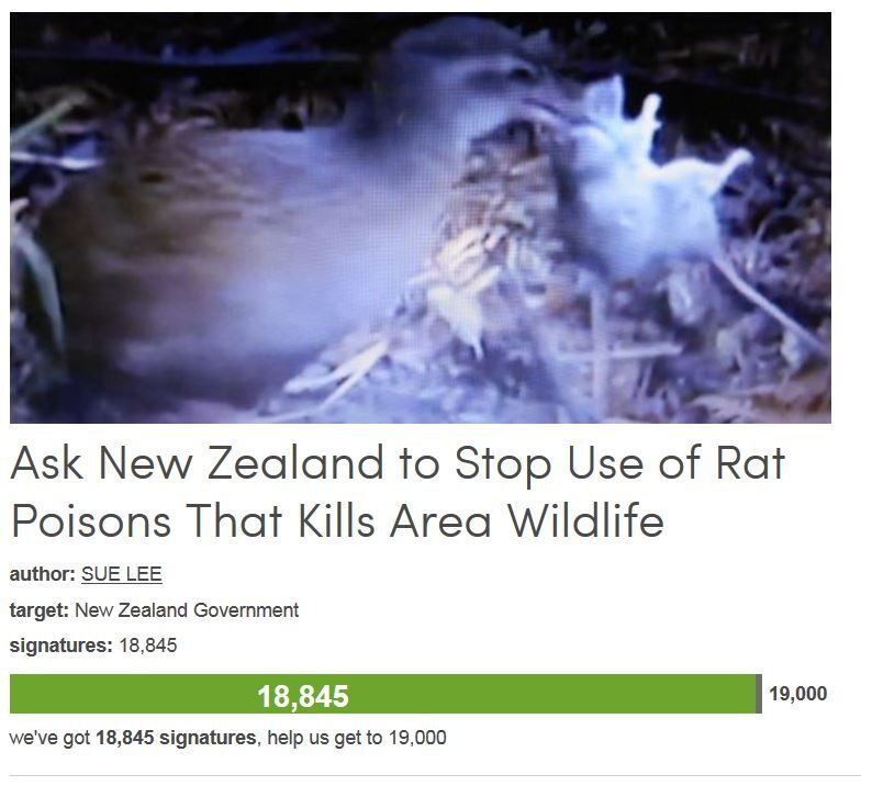 Petition #168: Ask New Zealand To Stop Use Of Rat Poisons That Kills Area Wildlife