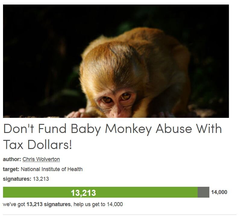 Petition #170: Don't Fund Baby Monkey Abuse With Tax Dollars!