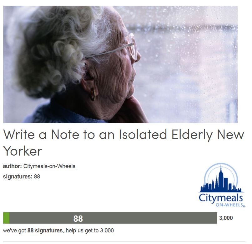 Petition #180: Write A Note To An Isolated Elderly New Yorker