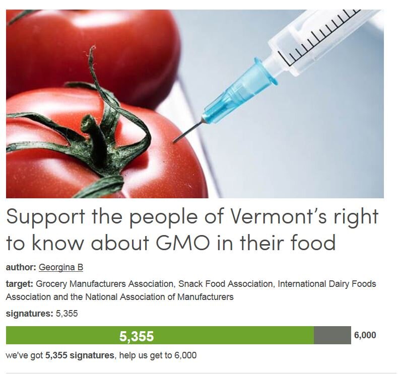 Petition #181: Support The People Of Vermont’s Right To Know About GMO In Their Food