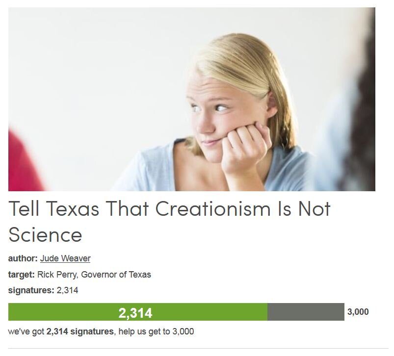 Petition #199: Tell Texas That Creationism Is Not Science