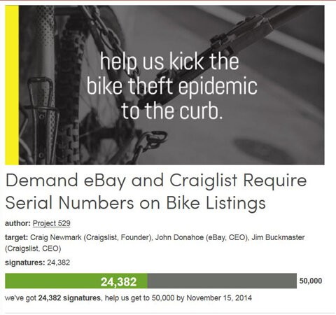 Petition #209: Demand EBay And Craiglist Require Serial Numbers On Bike Listings