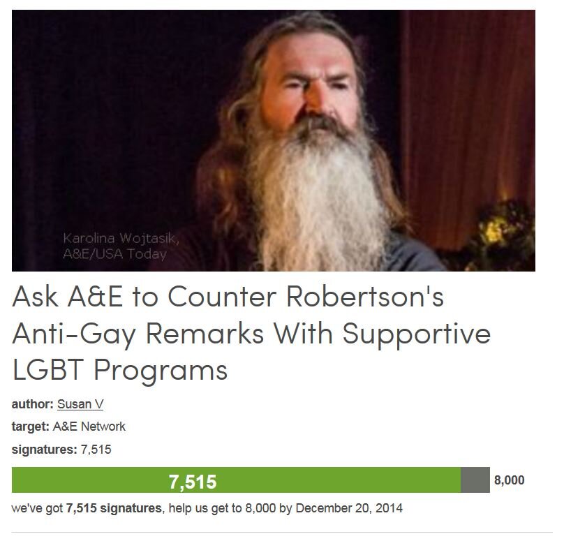 Petition #243: Ask A&amp;E To Counter Robertson's Anti-Gay Remarks With Supportive LGBT Programs
