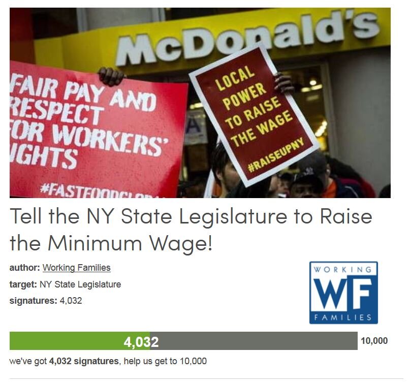 Petition #313: Tell The NY State Legislature To Raise The Minimum Wage!