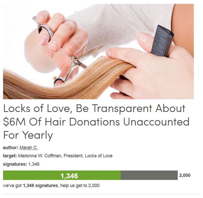 Petition #314: Locks Of Love, Be Transparent About $6M Of Hair Donations Unaccounted For Yearly