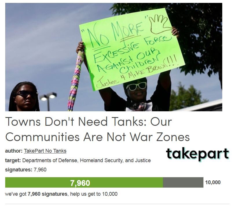 Petition #315: Towns Don't Need Tanks: Our Communities Are Not War Zones