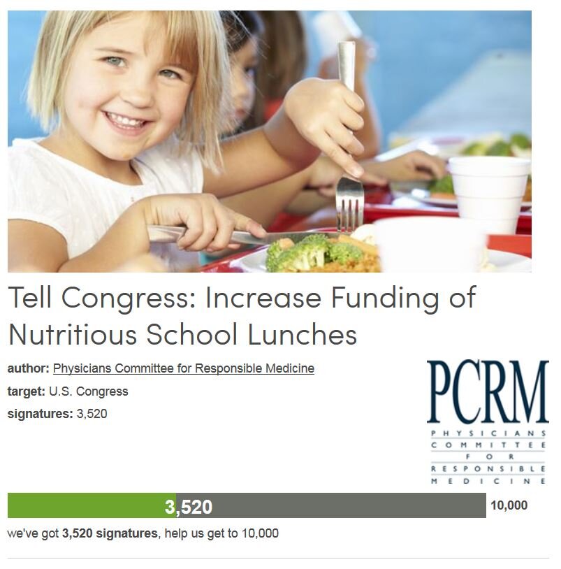 Petition #317: Tell Congress: Increase Funding Of Nutritious School Lunches