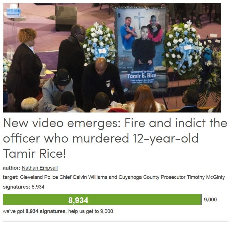 Petition #318: New Video Emerges: Fire And Indict The Officer Who Murdered 12-Year-Old Tamir Rice!