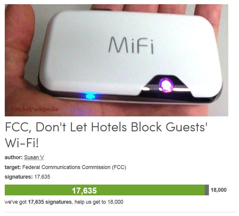 Petition #324: FCC, Don't Let Hotels Block Guests' Wi-Fi!