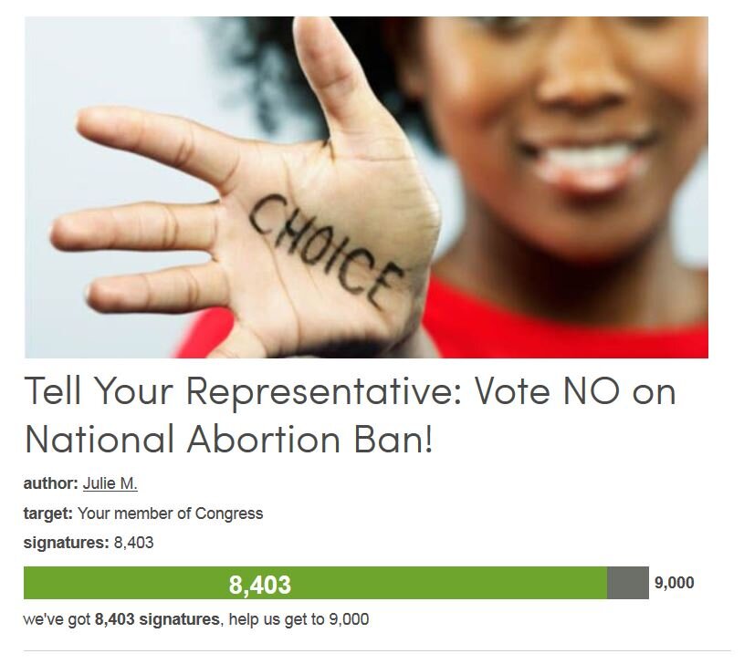 Petition #323: Tell Your Representative: Vote NO On National Abortion Ban!