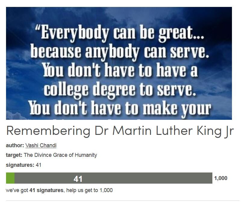 Petition #327: Remembering Dr Martin Luther King Jr